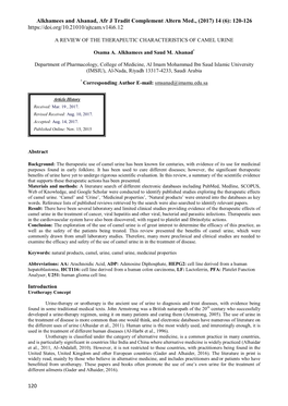 Alkhamees and Alsanad, Afr J Tradit Complement Altern Med., (2017) 14 (6): 120-126