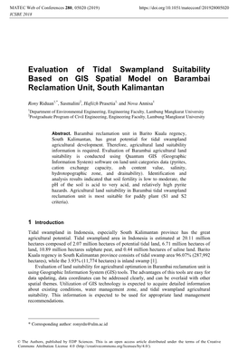 Evaluation of Tidal Swampland Suitability Based on GIS Spatial Model on Barambai Reclamation Unit, South Kalimantan