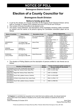 NOTICE of POLL Election of a County Councillor