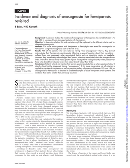 Incidence and Diagnosis of Anosognosia for Hemiparesis Revisited B Baier, H-O Karnath