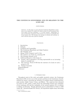 The Continuum Hypothesis and Its Relation to the Lusin Set