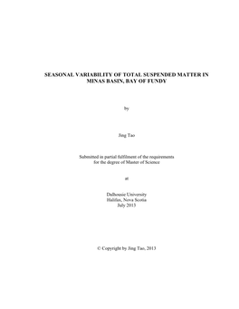 Seasonal Variability of Total Suspended Matter in Minas Basin, Bay of Fundy