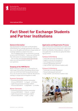 Fact Sheet for Exchange Students and Partner Institutions
