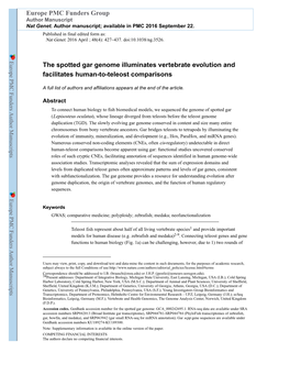 The Spotted Gar Genome Illuminates Vertebrate Evolution and Facilitates Human-To-Teleost Comparisons