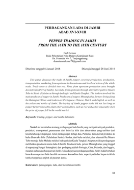 Perdagangan Lada Di Jambi Abad Xvi-Xviii Pepper Trading In
