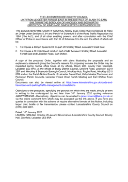 The Leicestershire County Council (A47 from Leicester Forest East in the District of Blaby to Earl Shilton in the Borough of Hi