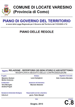 Piano Di Governo Del Territorio Piano Delle Regole Comune Di Locate Varesino (CO)