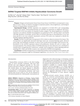 Shrna-Targeted MAP4K4 Inhibits Hepatocellular Carcinoma Growth