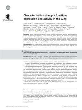 Characterisation of Eppin Function: Expression and Activity in the Lung