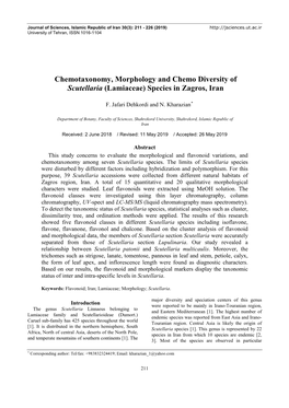 Chemotaxonomy, Morphology and Chemo Diversity of Scutellaria (Lamiaceae) Species in Zagros, Iran