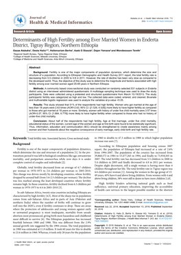 Determinants of High Fertility Among Ever Married Women in Enderta