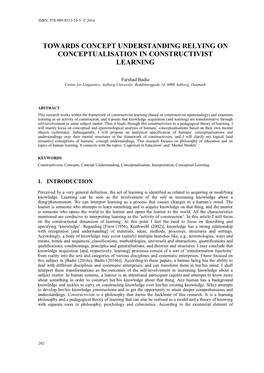 Towards Concept Understanding Relying on Conceptualisation in Constructivist Learning