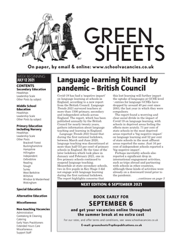 Language Learning Hit Hard by Pandemic – British Council Continued from the Cover Page