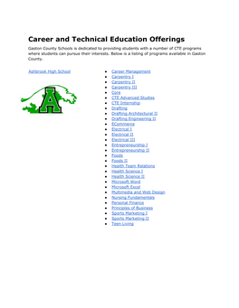 Career and Technical Education Offerings