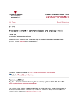 Surgical Treatment of Coronary Disease and Angina Pectoris