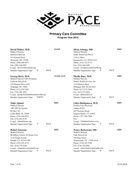 Primary Care Committee Program Year 2015