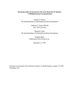 Measuring Father Involvement in the Early Head Start Evaluation: a Multidimensional Conceptualization