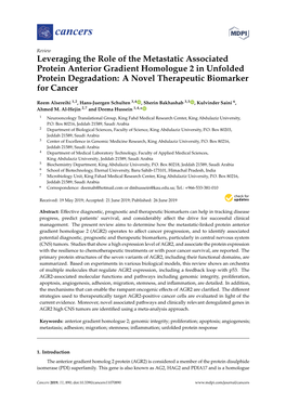 Leveraging the Role of the Metastatic Associated Protein Anterior Gradient Homologue 2 in Unfolded Protein Degradation: a Novel Therapeutic Biomarker for Cancer