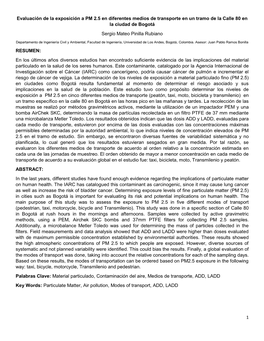 1 Evaluación De La Exposición a PM 2.5 En Diferentes Medios De Transporte En Un Tramo De La Calle 80 En La Ciudad De Bogotá S