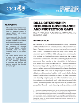 Dual Citizenship: Reducing Governance and Protection Gaps ﻿ GOVERNANCE INNOVATION