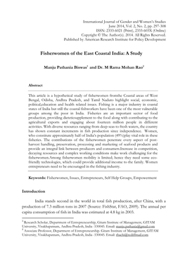 Fisherwomen of the East Coastal India: a Study