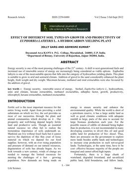 Effect of Different Soil Types on Growth and Productivity of Euphorbia Lathyris L