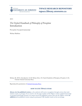 The Oxford Handbook of Philosophy of Perception Introduction