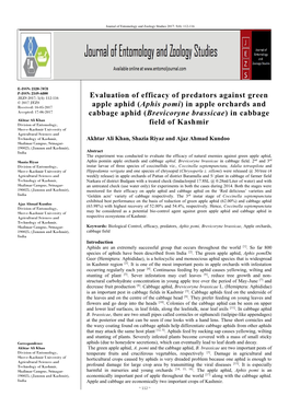 (Aphis Pomi) in Apple Orchards and Cabbage Aphid (Brevicoryne Bras