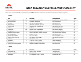 Intro to Mountaineering Course Gear List