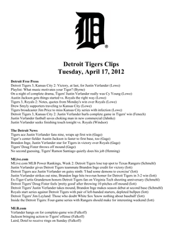 Detroit Tigers Clips Tuesday, April 17, 2012
