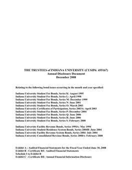 THE TRUSTEES of INDIANA UNIVERSITY (CUSIP6: 455167) Annual Disclosure Document December 2008