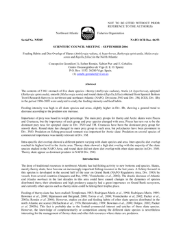 Feeding Habits and Diet Overlap of Skates (Amblyraja Radiata, A