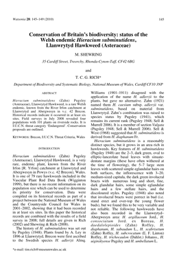Status of the Welsh Endemic Hieracium Subminutidens , Llanwrytyd Hawkweed (Asteraceae)