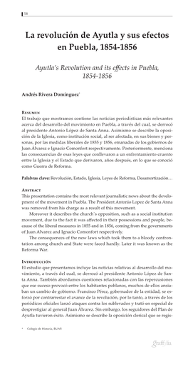 La Revolución De Ayutla Y Sus Efectos En Puebla, 1854-1856