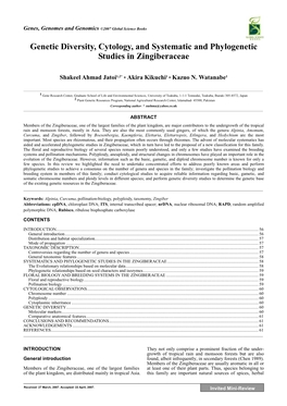 Genetic Diversity, Cytology, and Systematic and Phylogenetic Studies in Zingiberaceae