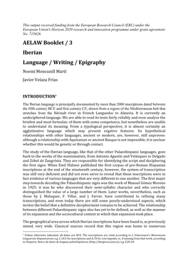 AELAW Booklet / 3 Iberian Language / Writing / Epigraphy Noemí Moncunill Martí Javier Velaza Frías