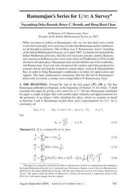 Ramanujan's Series for 1/Π: a Survey