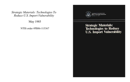 Strategic Materials: Technologies to Reduce U.S. Import Vulnerability