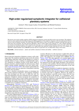 High-Order Regularised Symplectic Integrator for Collisional Planetary Systems Antoine C