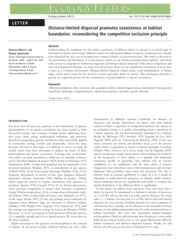 Distancelimited Dispersal Promotes Coexistence at Habitat Boundaries