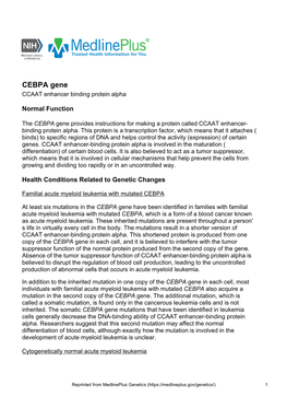 CEBPA Gene CCAAT Enhancer Binding Protein Alpha