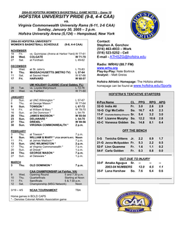 HOFSTRA UNIVERSITY PRIDE (9-8, 4-4 CAA) Vs