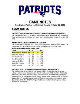 Patriots at Philadelphia Game Notes