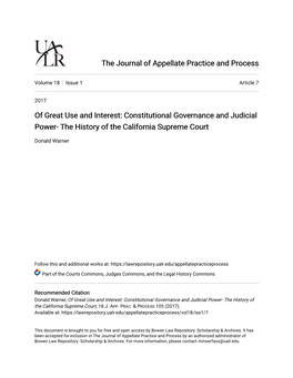 Constitutional Governance and Judicial Power- the History of the California Supreme Court
