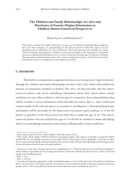 The Children and Family Relationships Act 2015 and Disclosure of Genetic Origins Information to Children: Donor-Conceived Perspectives