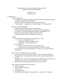 Finding Missing Ancestors in Institutional Records, Part I: Hospitals, Asylums and Sanitariums”