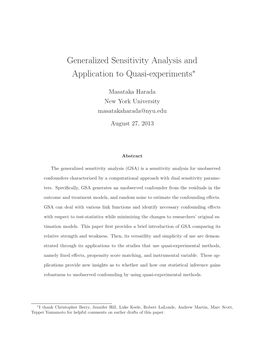Generalized Sensitivity Analysis and Application to Quasi-Experiments∗