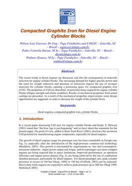 Compacted Graphite Iron for Diesel Engine Cylinder Blocks