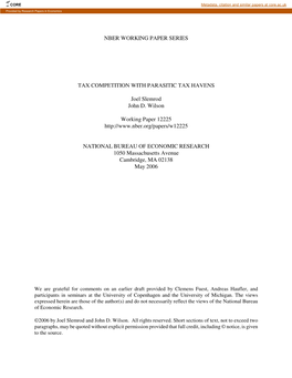 Nber Working Paper Series Tax Competition With