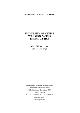University of Venice Working Papers in Linguistics